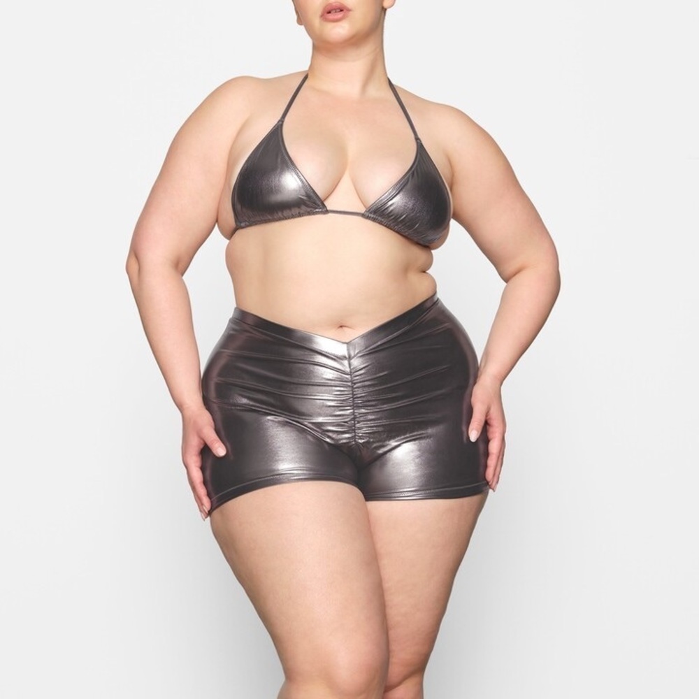 Skims Swim Metallic Swim V Waist Shorts Color Nickel Size 2X
